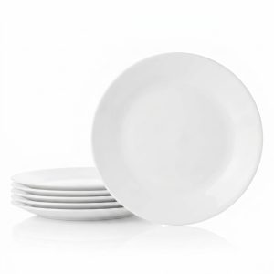 Corelle Vitrelle 8-Piece Dinner Plates Set Triple Layer Glass and Chip Resistant, Lightweight Round Plates, Winter Frost White