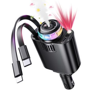 Retractable Car Charger with Aromatherapy and Starlight, 5 in 1 USB C Car Charger Adapter, 69W Fast Charging Cars Phone Chargers, Cars Air Freshener Compatible with iPhone 17 16 15 14 13 and Android