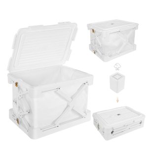Storage Bags for Clothing, 14.8-Gallon Collapsible Vacuum Storage Boxes with Lids, Stackable Storage Bins for Blankets, Comforters, Bedding, and Underbed Storage, White (1-Pack)